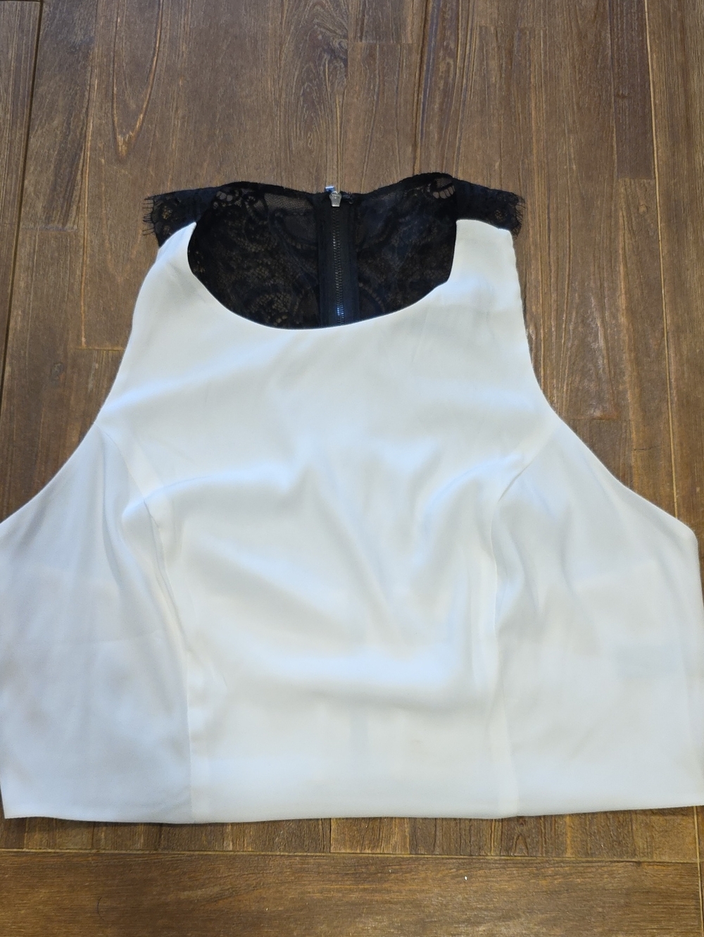 Express White Sleeveless Crop Top with Black Lace Back